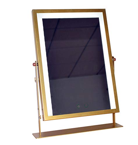 New Hollywood Lighted Vanity Mirror LED Dimmable Makeup Mirror with Lights Desktop Bathroom Mirror 3 Light Source Modes Touch Screen 180Â° Adjustable Angle (Gold)