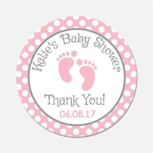 Sandy66Twain Personalised Pink Baby Feet Shower Favor Stickers - Baby Girl Favor Tags - Custom Baby Shower Favors