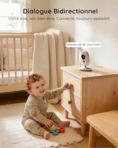 Boifun Baby Camera Baby Monitor without WiFi, Invisible Infrared Night Vision, 4 Inches, HD 720P, Two-Way Intercom, Lullabies, Temperature/Sound Sensor, 3x Zoom, Baby Bottle Reminder