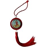 Medalla de Santa Barbara para colgar en Espejo retrovisor del carro o casa. Amuleto de Shangó para la Suerte. Ornamento religioso colgante Rojo y Plateado para tu auto y Altar