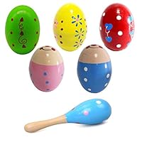 E-lishine Set of 6-5Pcs Wooden Percussion Musical Egg Maracas Egg Shakers and 1Pcs Mini Wooden Maracas Rattles Egg Shaker (Assorted color)