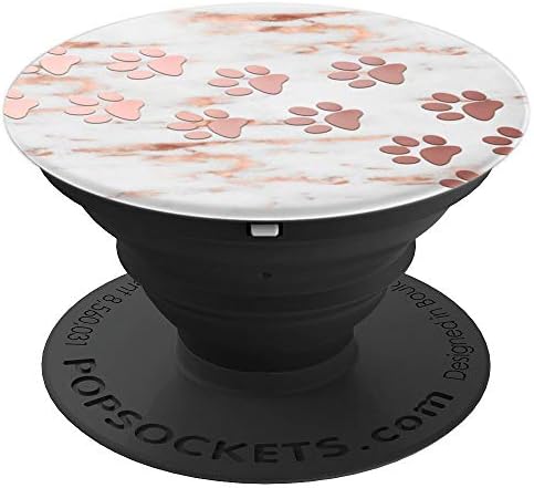 Rose Pink Dog Paw Print tracks On Gray Pink Background PopSockets Swappable PopGrip