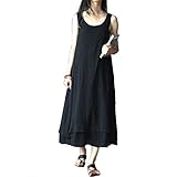 Women's Simple Solid Color Linen Fiber Sleeveless Skirt Casual Long Vest Dress