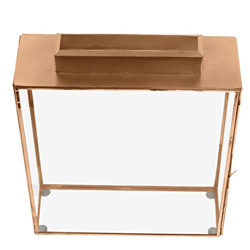 Koyal Wholesale Glass Wedding Card Gift Box Holder, Reception Drop Box, Large Pillar Candle Holder, Modern Lantern Table Decor, Geometric Wedding Decor (Copper, 15.5 x 11.5 x 4-Inch)