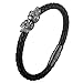 U7 Black Skull Bracelet Men Punk Biker Surfer Bracelets Black Metal Plated Stainless Steel Clasp Braided Leather Surfer Bracelet for Men, 8.3