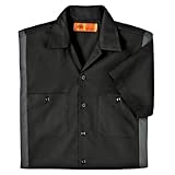 Dickies Occupational Workwear LS524DNSM Polyester/Cotton Men's Short Sleeve Industrial Color Block Shirt, Dark Navy/Smoke