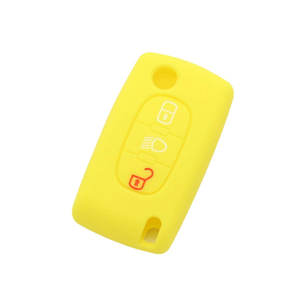 BROVACS Silicone Cover Protector Case Holder Skin Jacket Compatible with PEUGEOT CITROEN 3 Button Flip Remote Key Fob w/Light Symbol CV9305 Yellow
