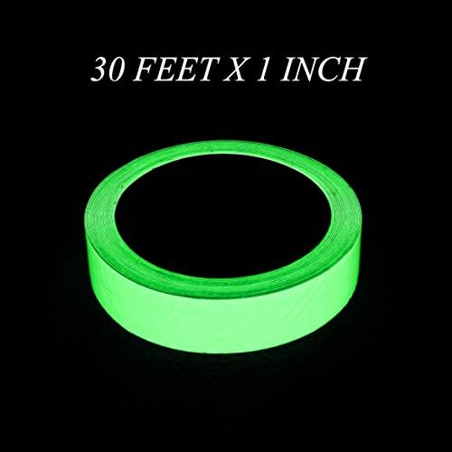 Glow In The Dark Tape (Light Green) - 30 Feet Length x 1 Inch Width High Luminance Event / Safety Tape,, Non-Toxic, Waterproof, Removable, Extra Long Glowing Self Adhesive Decoration Tape