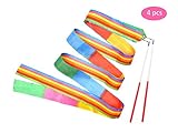 Yolito 4 Pieces Dance Ribbon Wands Rainbow Gymnastics Dancing Streamers with Paint Handle for Kids Art Dances, Baton Twirling