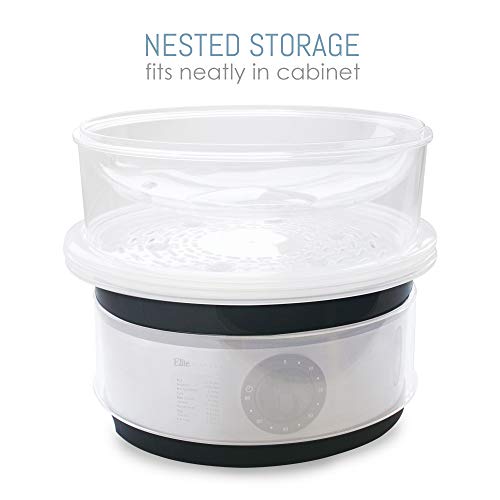 Elite Platinum EST-2301 Electric Food Steamer with BPA-Free 3 Tier Nested Trays w/Egg Rack, 650W Fast Heating, 8.5Qt, Stainless Steel