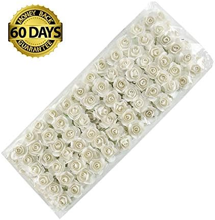 Artificial Flower Mini Artificial Mini Paper Rose Bouquet DIY Wreath Scrapbook Wedding Ornament Artificial Rose 144pcs 1.5cm (Milk White)