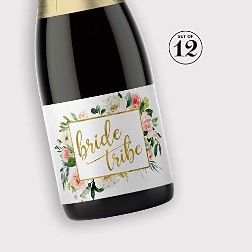 BRIDE TRIBE Mini Champagne Bottle Labels ● SET of 12 ● Blush Rose Bachelorette Party Mini Wine Labels, Bridal Shower Bride Squad Mini Champagne Labels BUBBLY for My Bride Tribe WEATHERPROOF M625-BT-12