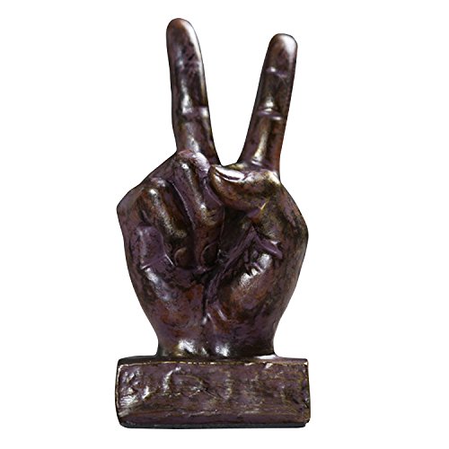 Lependor Hand Sculpture Decor Finger Statue Resin Desk Decorations for Home & Office - Brown Victory Fingers