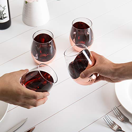 MyGift Modern Copper Accent Stemless Wine Glass Set, Red Wine Glasses