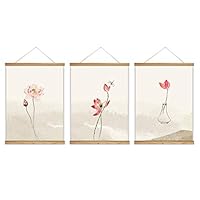 3 Panel Hanging Poster with Wood Frames Lotus Canvas Artwork Wall Picture Home Decoration - 18