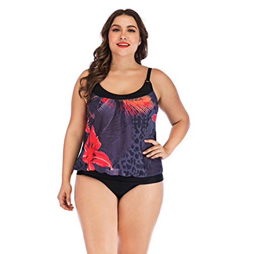 Mnyycxen Plus Size Swimsuits for Women, Open Back Color Block Striped Two Piece Tankini Set with Boyshort Black