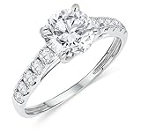 Buy Jewels 14k Authentic Gold Engagement Ring Round Solitaire AAA+ Cubic Zirconia