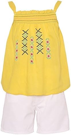 Big Girls Yellow Ethnic Motif Detail Sleeveless Top 2 Pc Shorts Outfit 14/16