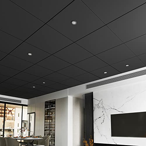Art3d 24Pack Smooth Black Drop Ceiling Tile 2ft X 2ft, PVC Ceiling