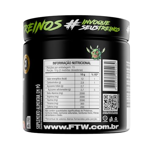 FTW Pré-Treino Diabo Verde - Energia Extrema, Força e Foco - Potência Hardcore com Cafeína, Beta-Alanina - Para Treinos Intensos - sabor: Arco Iris - Pote 150g