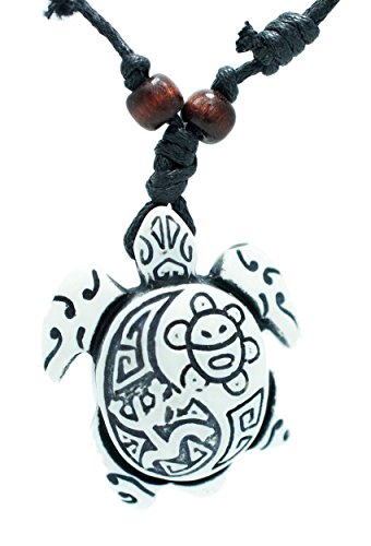 Exoticdream Turtle Necklace Yin Yang Coqui Taino Sun with Cotton Cord (White)