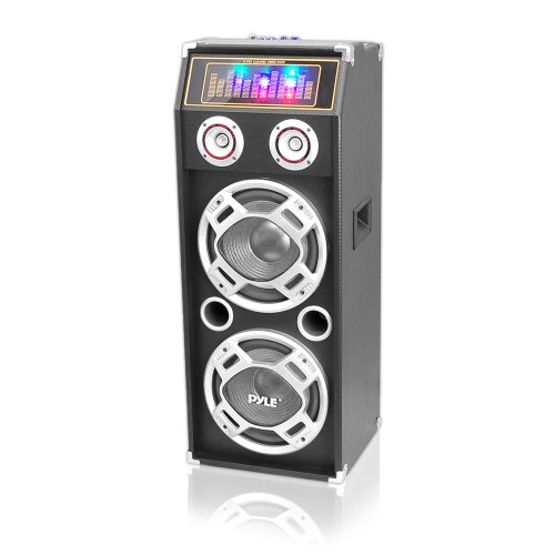 Pyle PSUFM1035A Bluetooth 1000 Watt 2-Way Speaker System with SD Card Reader, FM Radio, 3.5mm AUX Input and Flashing DJ Lights