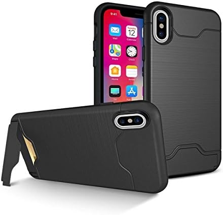 ZIS1993 Protection Case for iPhone X, Shockproof Case with Card Slot Holder and Built-In Kickstand - Black