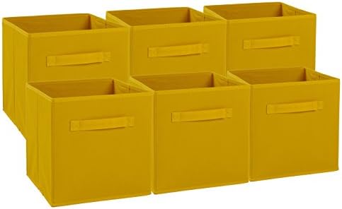 Transfertex Foldable Storage Cube Basket Bin Containers Home Decorative Organizer Cloth Collapsible Box Toys Drawer Yellow 6PVS