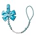 Personalised- Any name Bling silver rhinestone bow pink and sliver beads dummy clip holder pacifier clips holder/Teethers clip (WHITE)