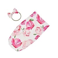Zhenxigg Baby Swaddle Wrap with Headband Sets of Newborn Sleeping Bag Towel Bow Tie for 0-2 Months (B)