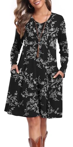 lionstill Women's Casual T Shirt Dresses Fall Long Sleeve Swing Dress with Pockets