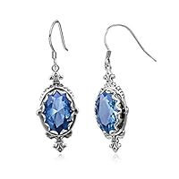 ZALING Blue Topaz Aquamarine Gemstone Teardrop Drop Dangle Earrings