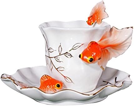 Choholete Porcelain Coffee Cup Set Vivacious Goldfish 1 Cup 1 Saucer 1 Spoon Orange