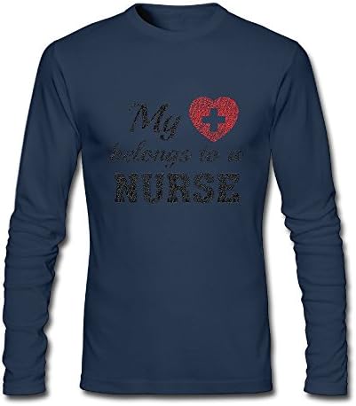 Men Heart Belongs Nurse Long Sleeve Athletic Cotton Crew Neck T-Shirt