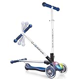 Globber Elite 3 Wheel Folding Adjustable Height Scooter with LED Lights (Dark Blue LED Deck)