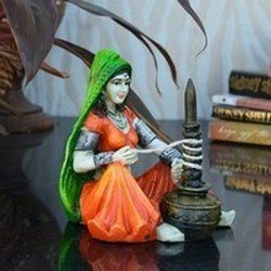 eCraftIndia Rajasthani Lady Using Makhan Handi Polyresin Statue (10 cm x 12.5 cm x 15 cm)