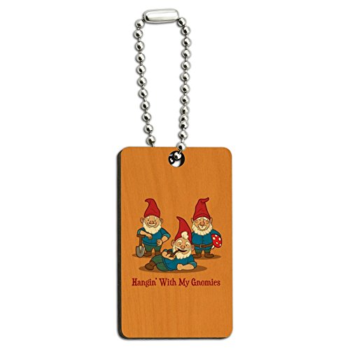 Hanging With My Gnomies Gnomes Wood Wooden Rectangle Keychain Key Ring