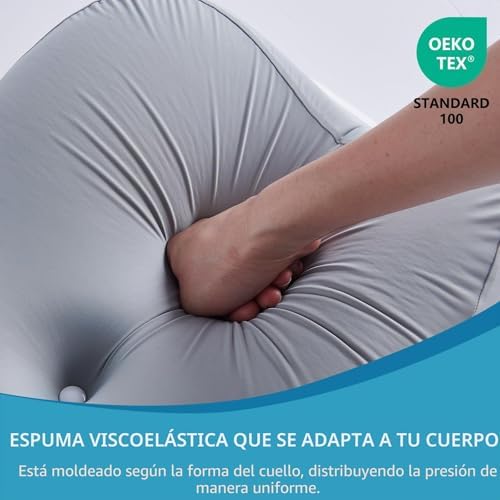 Almohada Cervical Ergonómica Memory Foam, Gris, 60x37x12 cm