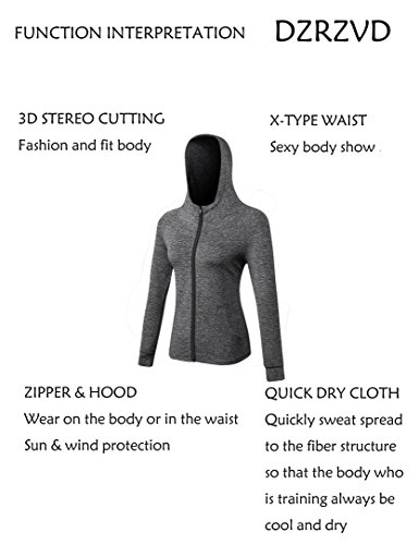 DZRZVD Womens Active Running Yoga Workout Sports Long Sleeve Full-Zip Jacket Grey Large