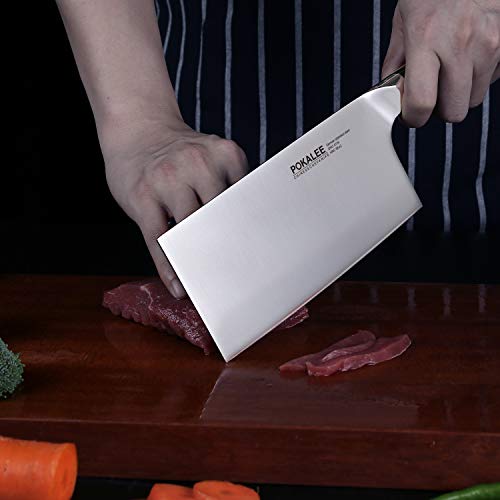 POKALEE 7 Inch Cleaver Chinese Butcher Knife, Best Quality German High