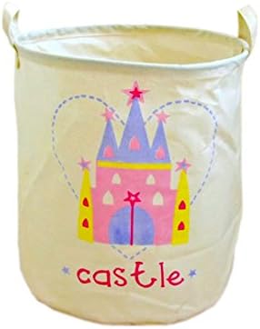 Storage Baskets Home Organizer Bin For Baby Nursery Cotton Foldable Round Linen Barrel Hampers Handles Laundry Bag Baby Toys Clothing Gift Baskets Elephant Porcupine Castle Gifts (Castle)