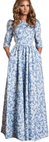 Robe Ciel Fleurie, robe soirée longue manche longue, robe soirée cocktail, robe longue imprimée fleurs, robe longue tendance - Multicolore, taille L