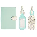 JAVOedge Mint Floral Interior RFID Blocking Passport Case with Pen Holder and 2 Matching Luggage Tags