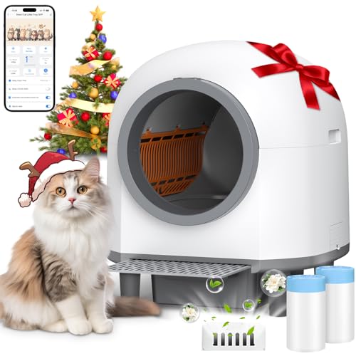 RWSRW Litiere Chat Autonettoyante, 80L Bac à Litière à Nettoyage Automatique par APP et 9 Capteurs, Automatique avec Contrôle pour Les Grands Chats (Blanc)