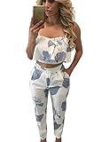 FANCYINN Women 2 Pieces Jumpsuit Romper Spaghetti Strap Top + Long Pants Casual Style XL