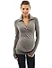 PattyBoutik Mama V Neck Long Sleeve Maternity Polo Shirt (Heather Gray S)