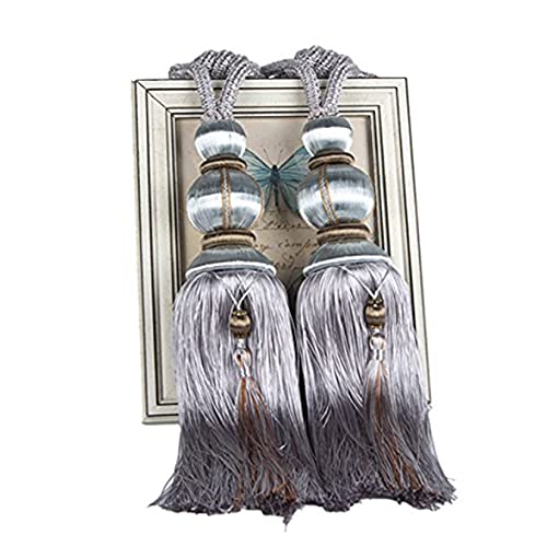 1 Pair Curtain Tiebacks Holdbacks Clip Binding Rope Tie Backs Handmade Tassel Tiebacks Home Window Decorative (Grey) — image 1