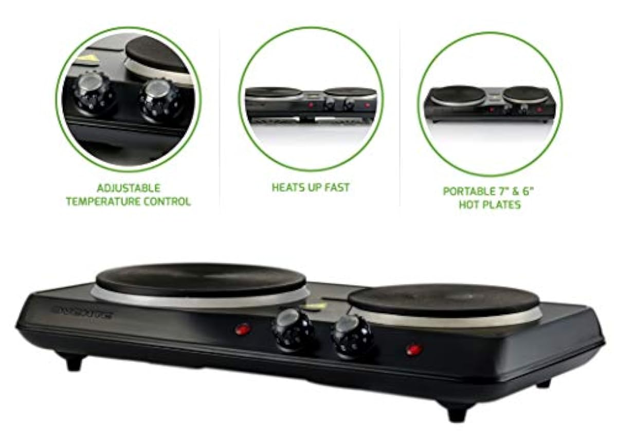 Double Burner Hot Plate Electric Two Burner Countertop Adjustable Temp