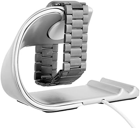 Apple Watch &amp; iPhone 8 Plus Stand, The Charging Base with Aluminum Plantform Support for Apple Watch Series 3/2 and SmartPhones (2-in-1 Silver)