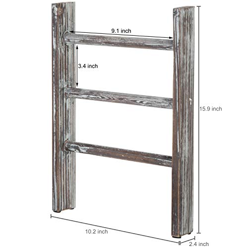 MyGift 16 Inch Rustic Torched Wood Towel Ladder for Kitchen Countertop